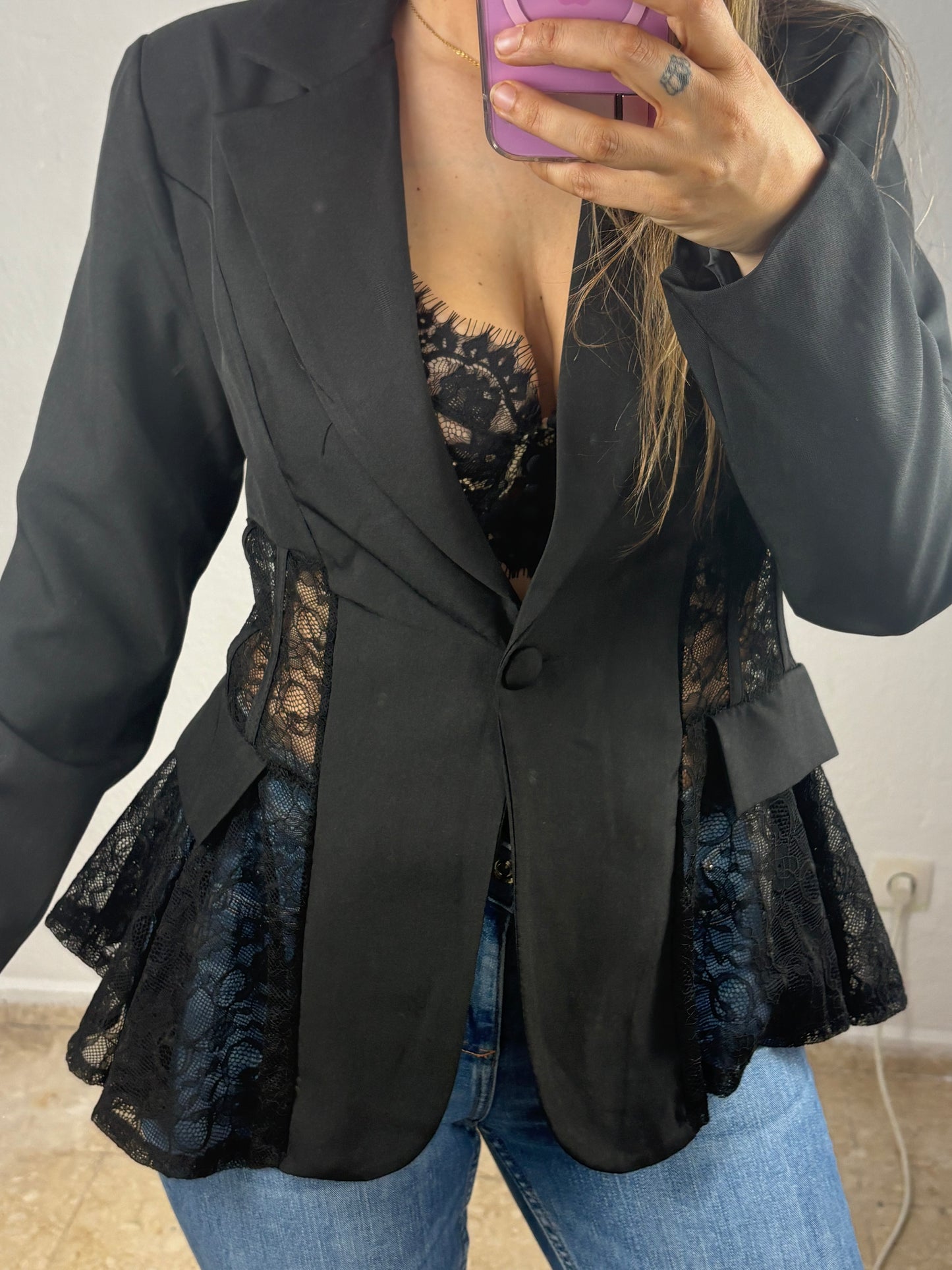 Blazer luxury encaje negra