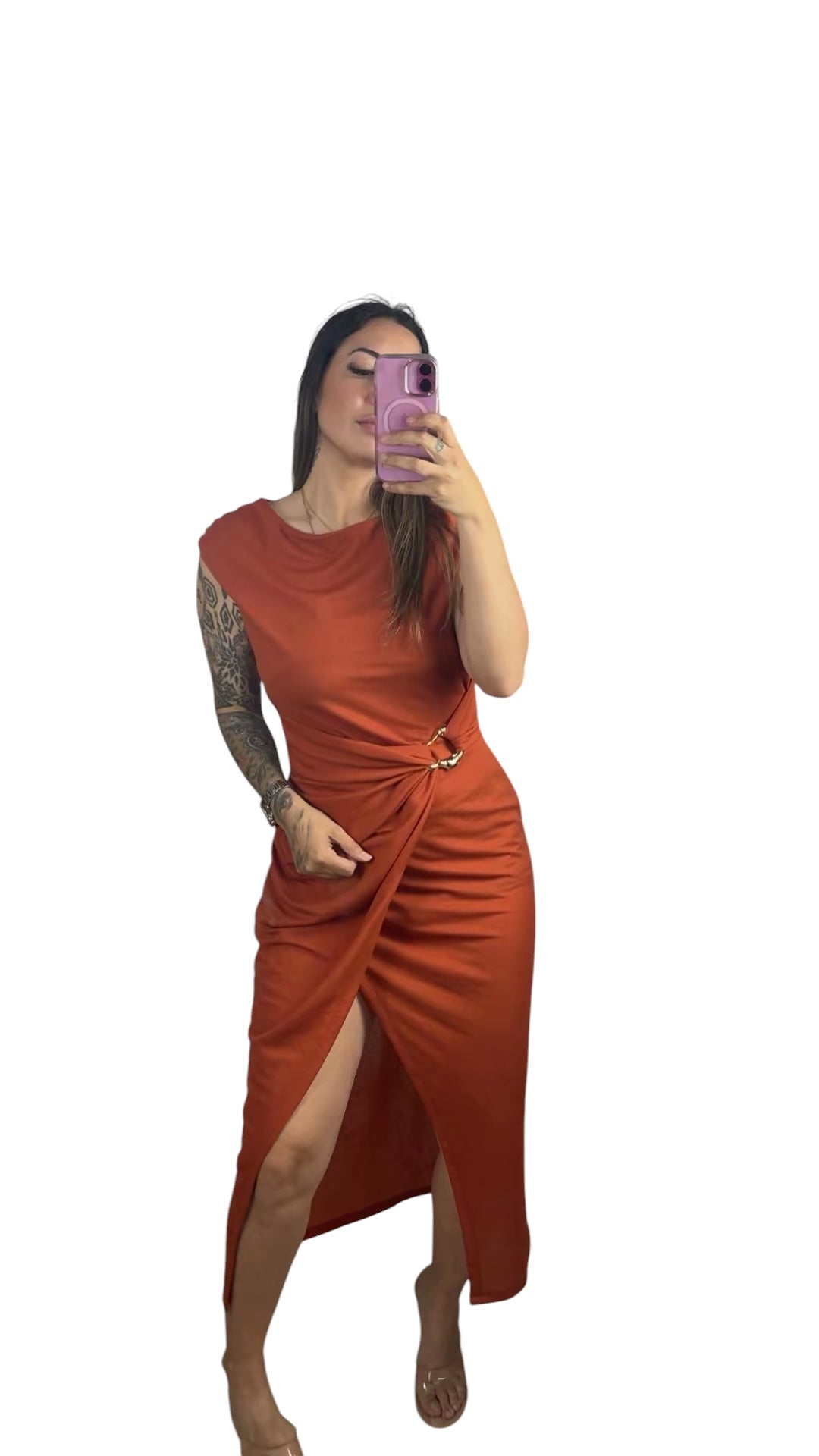 Vestido lino color teja