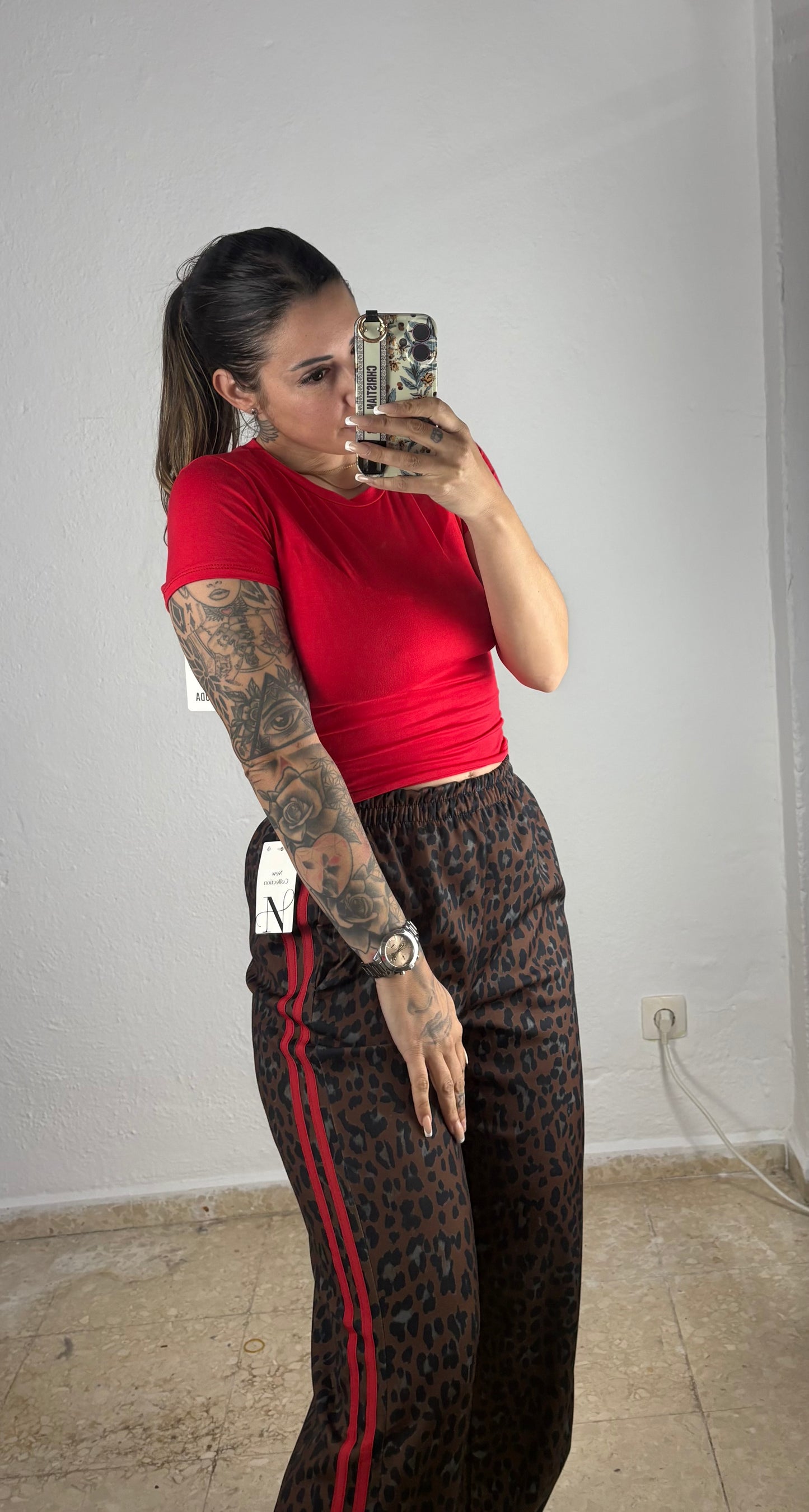 Pantalón leopardo rayas rojas