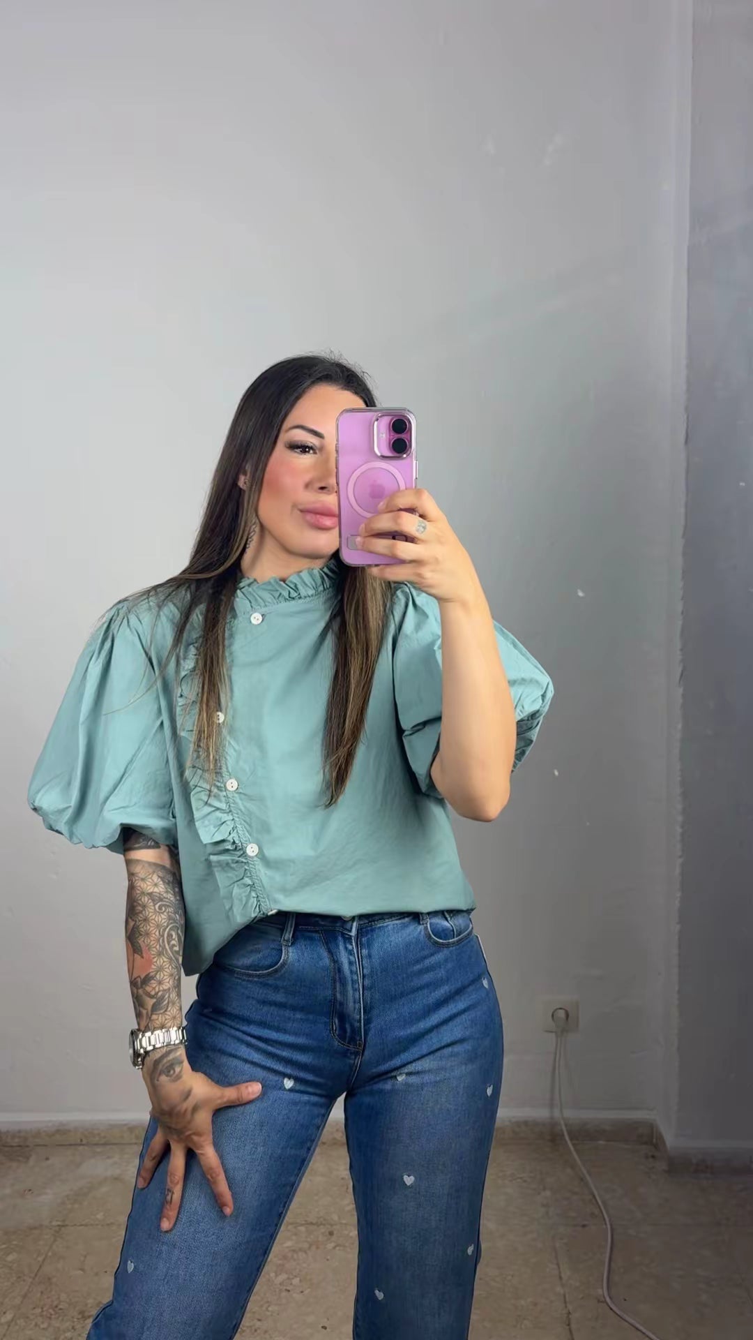Blusa lateral aguamarina