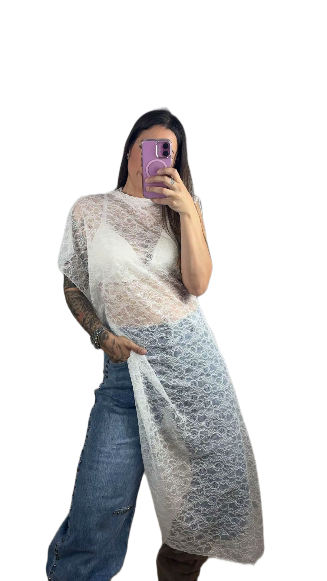 Camiseta encaje asimétrica