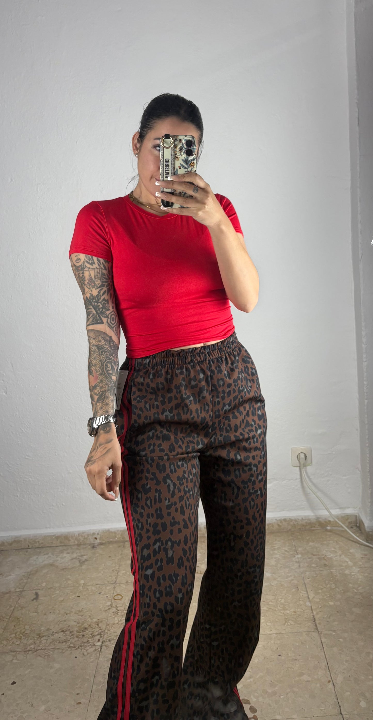 Pantalón leopardo rayas rojas