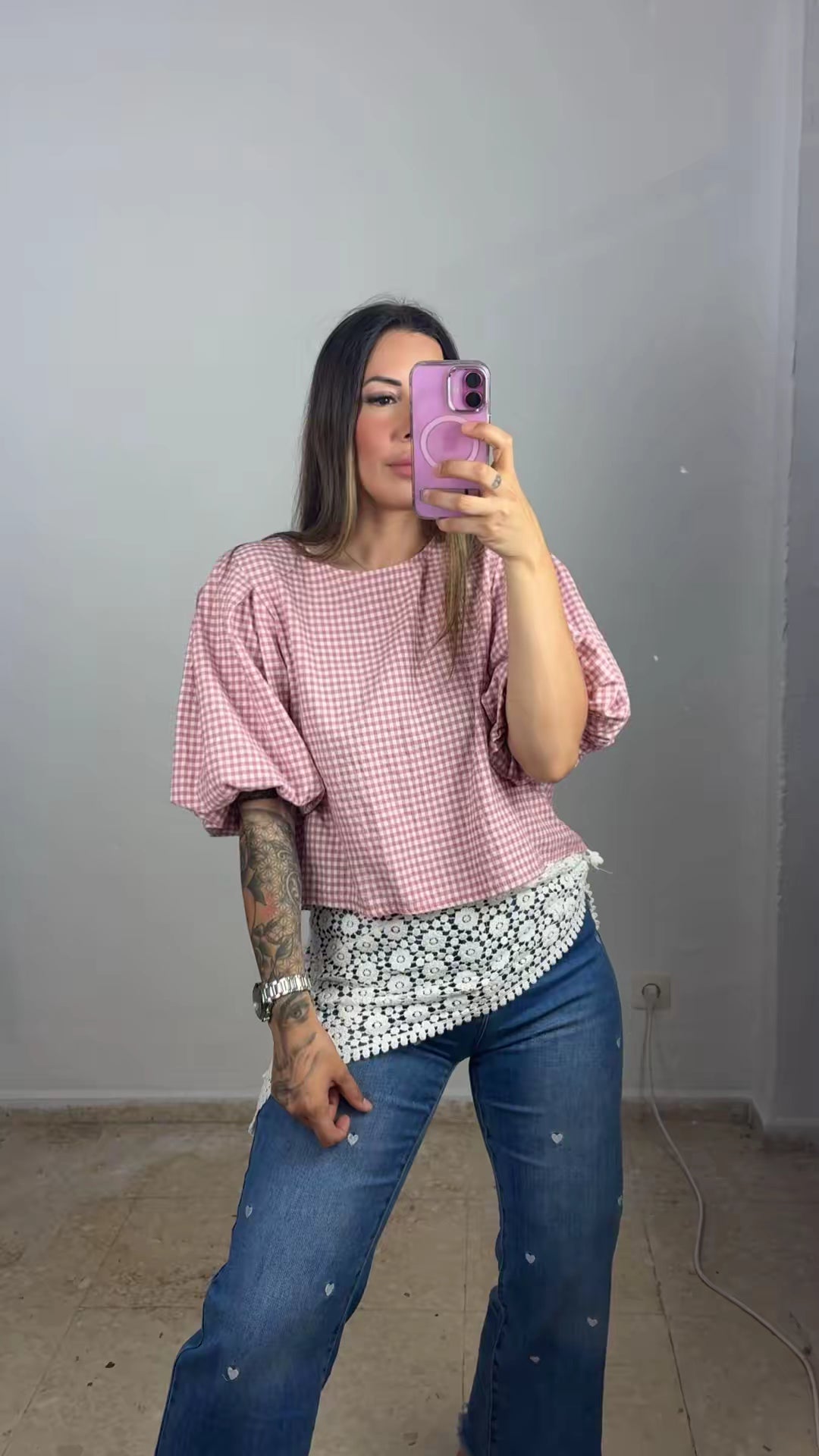 Blusa vichy rosa