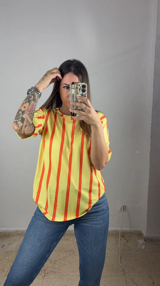 Camiseta rayas fluor amarilla