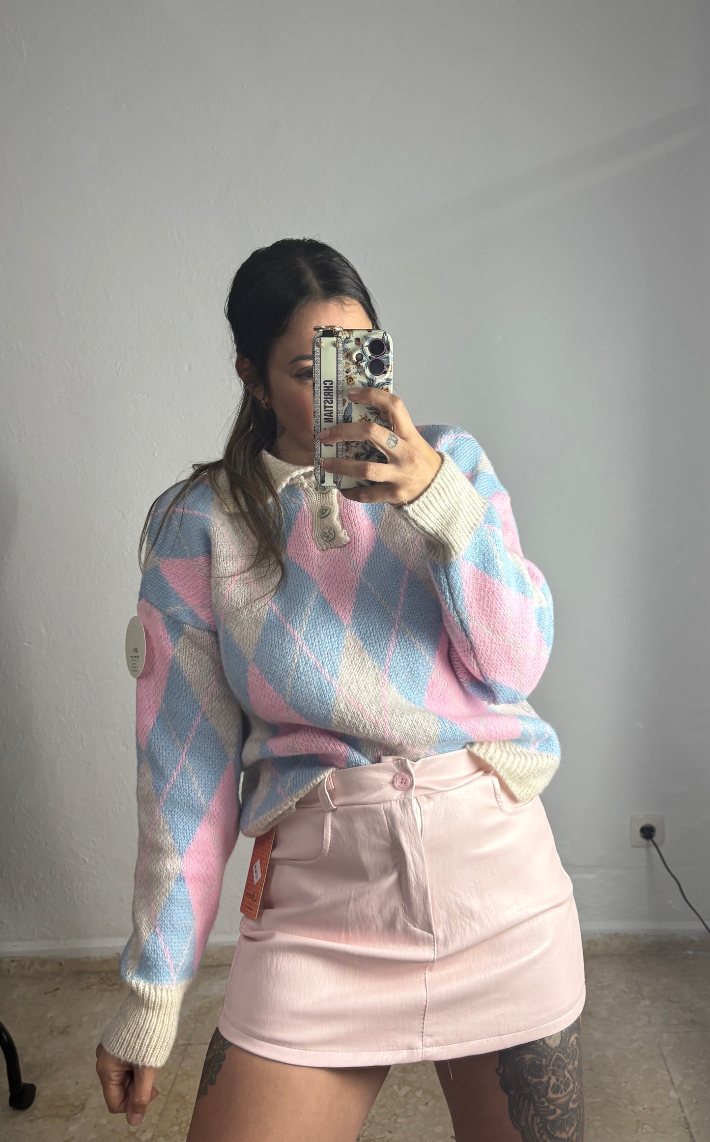 Falda polipiel rosa