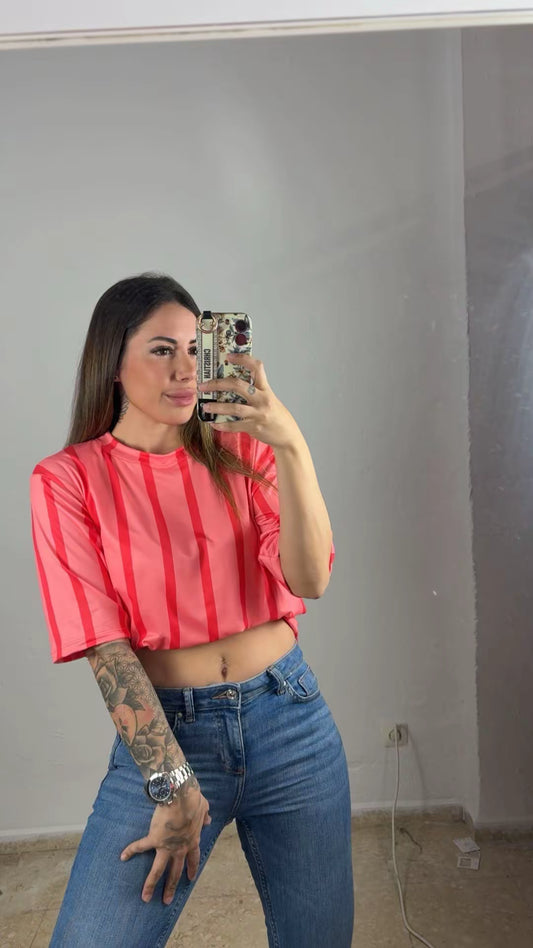 Cam. Rayas flúor roja