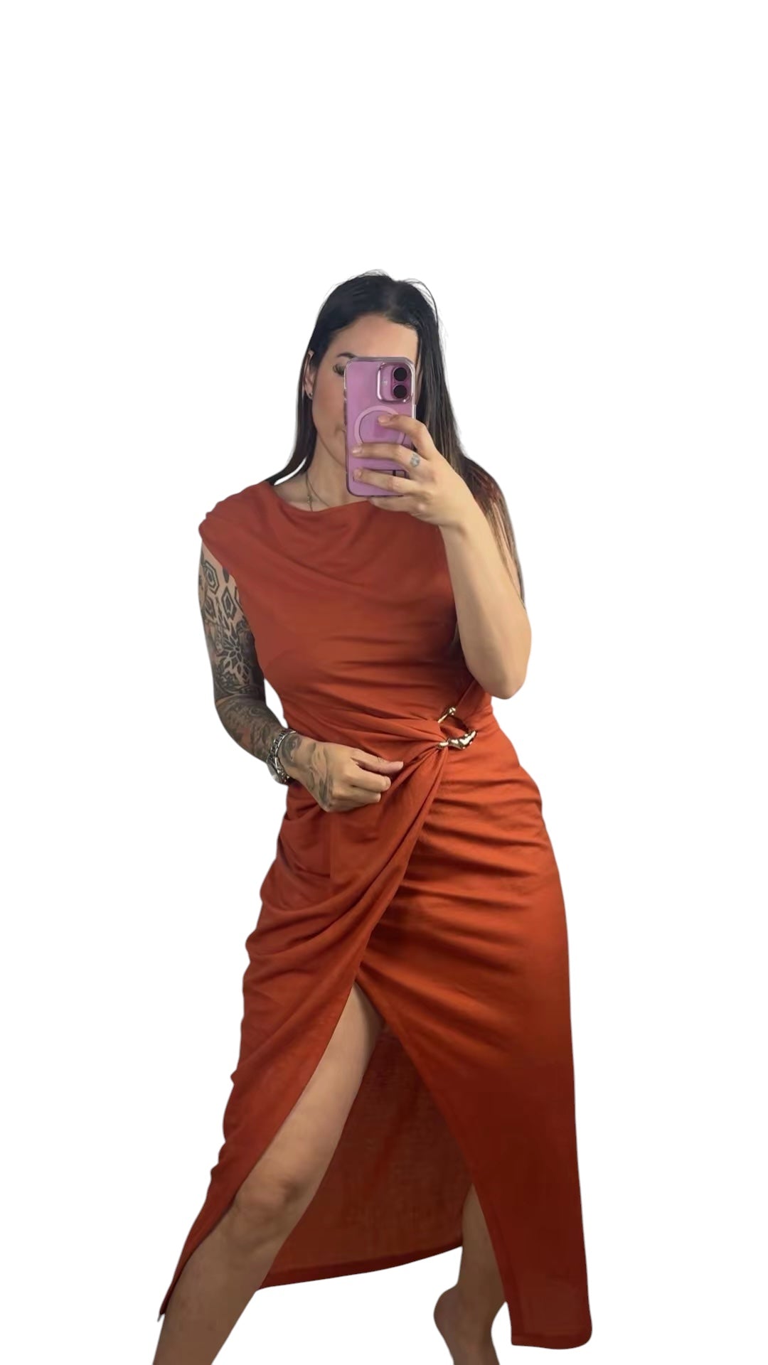 Vestido lino color teja