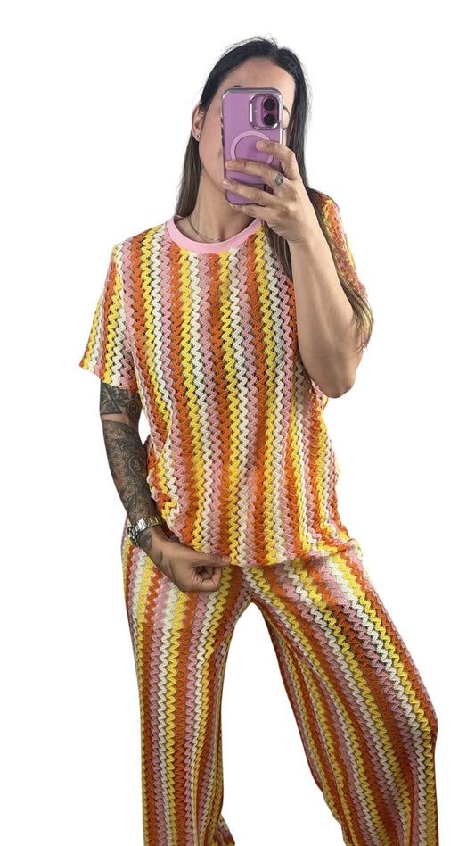 Conjunto crochet amarillo/rosa