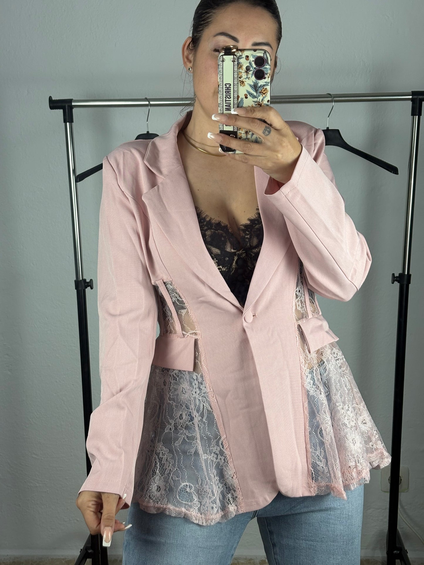 Blazer encaje rosa