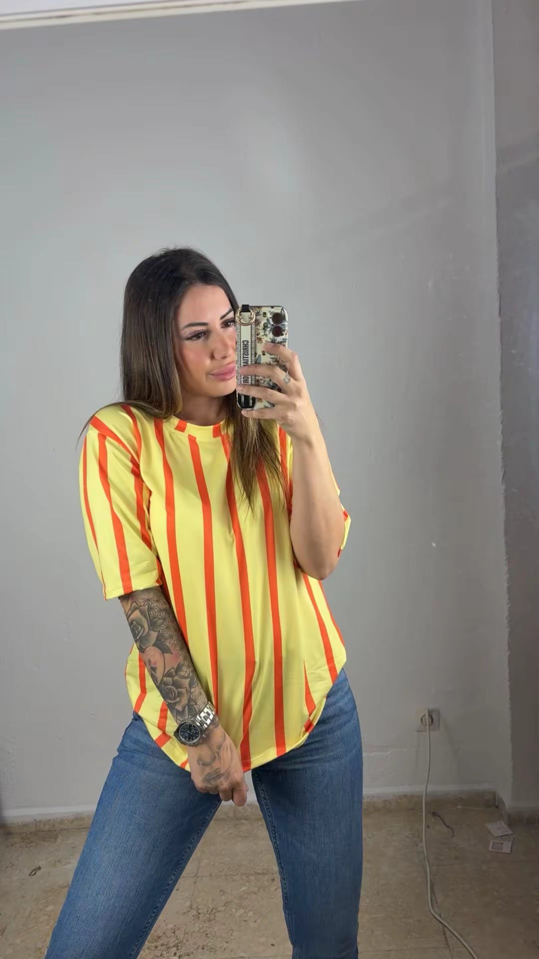 Camiseta rayas fluor amarilla
