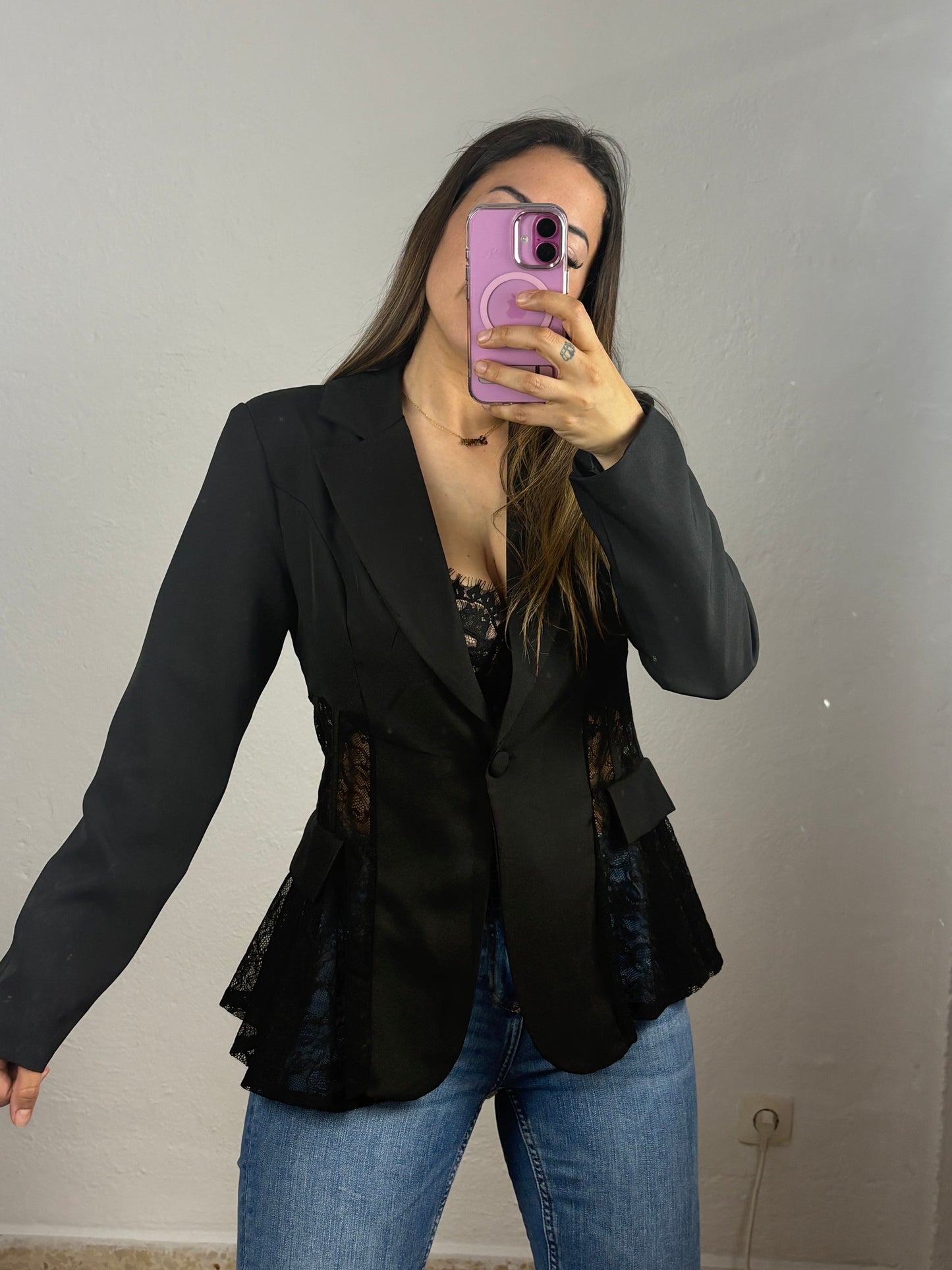 Blazer luxury encaje negra