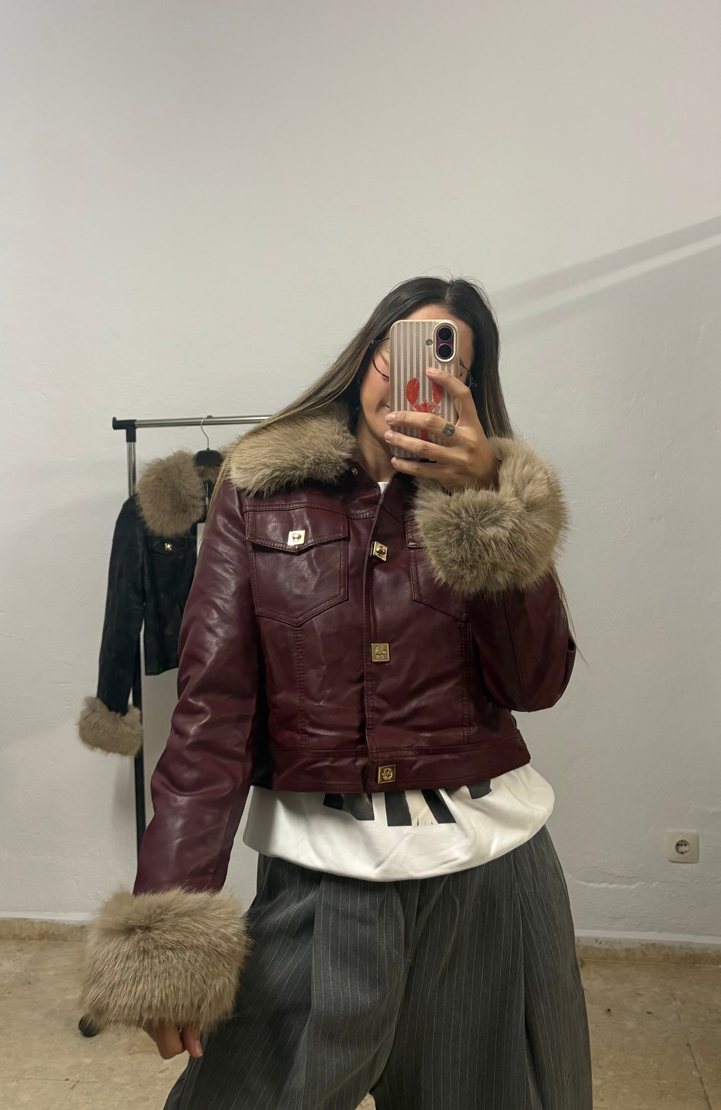 Chaqueta piel pelo Burdeos