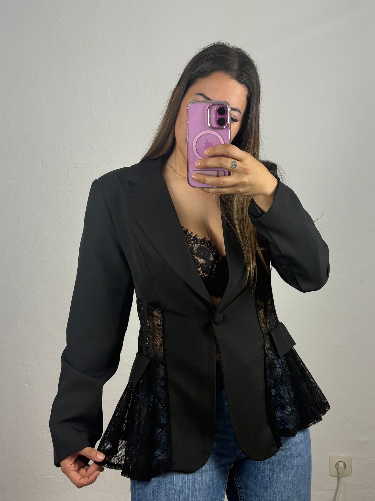 Blazer luxury encaje negra